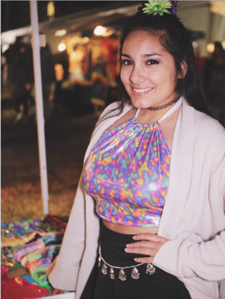 Mi Gente Clothing owner Esabelle wearing one of her own creations at Wynwood Art Walk in Miami last month.